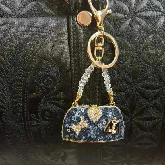 New Bag Charm Keychain Denim Mini Handbag - Picture 1 of 3